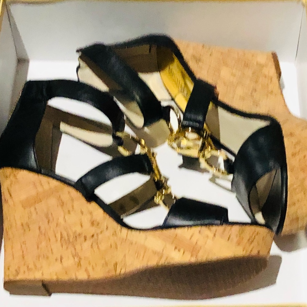 Michael Kors Hyden Black Patent Leather & Cork Wedge 9.5